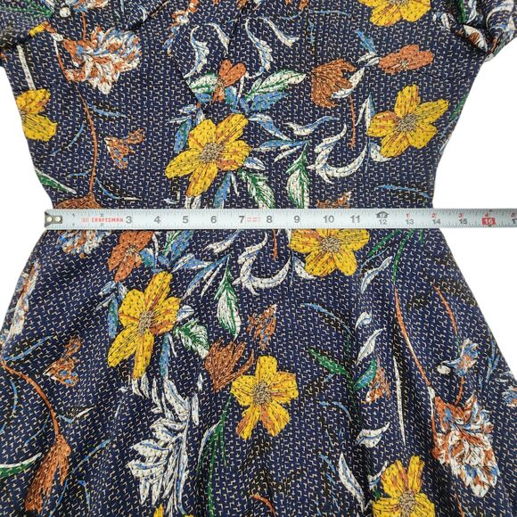 California Moon Rise Dress Fall Floral Bow Neck Blue Mini Nomad Art House Small - Picture 11 of 12
